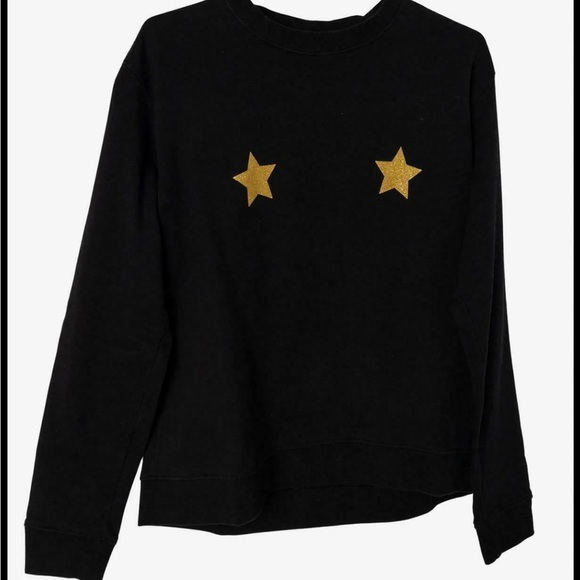 Monki Black Discontinued Cute Glittery Gold Stars Sweatshirt Jumper Top NWT XS-S - Picture 5 of 14